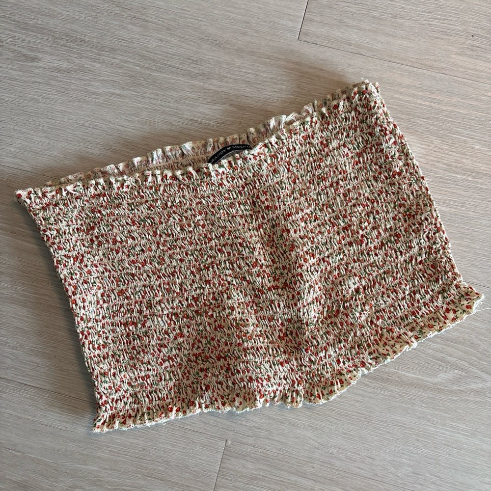 Brandy Melville smocked floral tube top